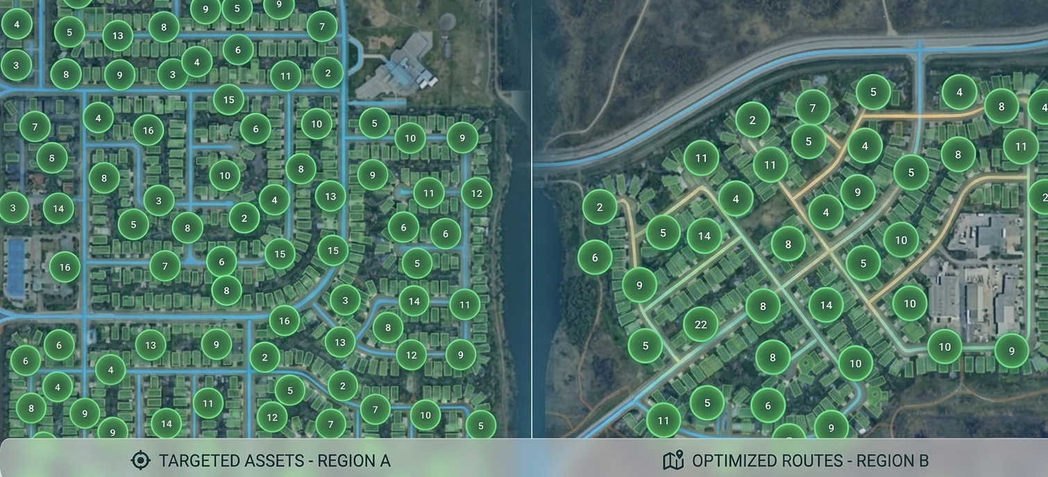 Close-up of individual property geo boxes showing precise boundary mapping